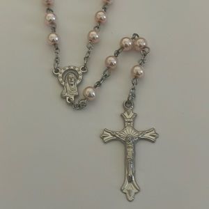 Catholic Light Pink Glass Pearl Traditional Rosary Beads